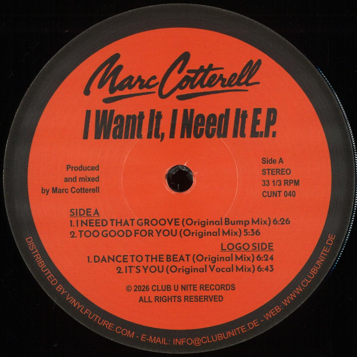 Marc Cotterell - I Want It, I Need It EP (12")