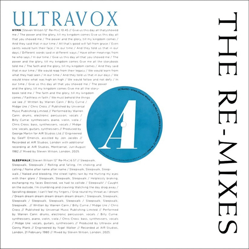 Ultravox - The Re-Mixes (Clear Vinyl w/ Paper Inners & Sticker LP)