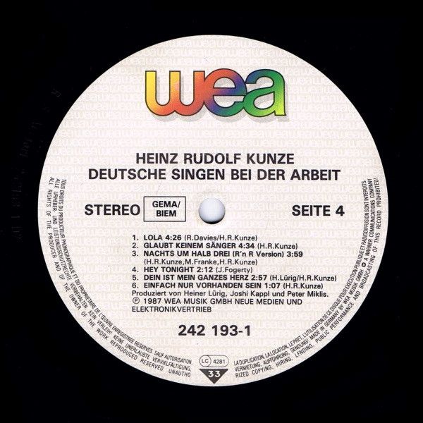 USED - Heinz Rudolf Kunze - Deutsche Singen Bei Der Arbeit - Kunze Live!