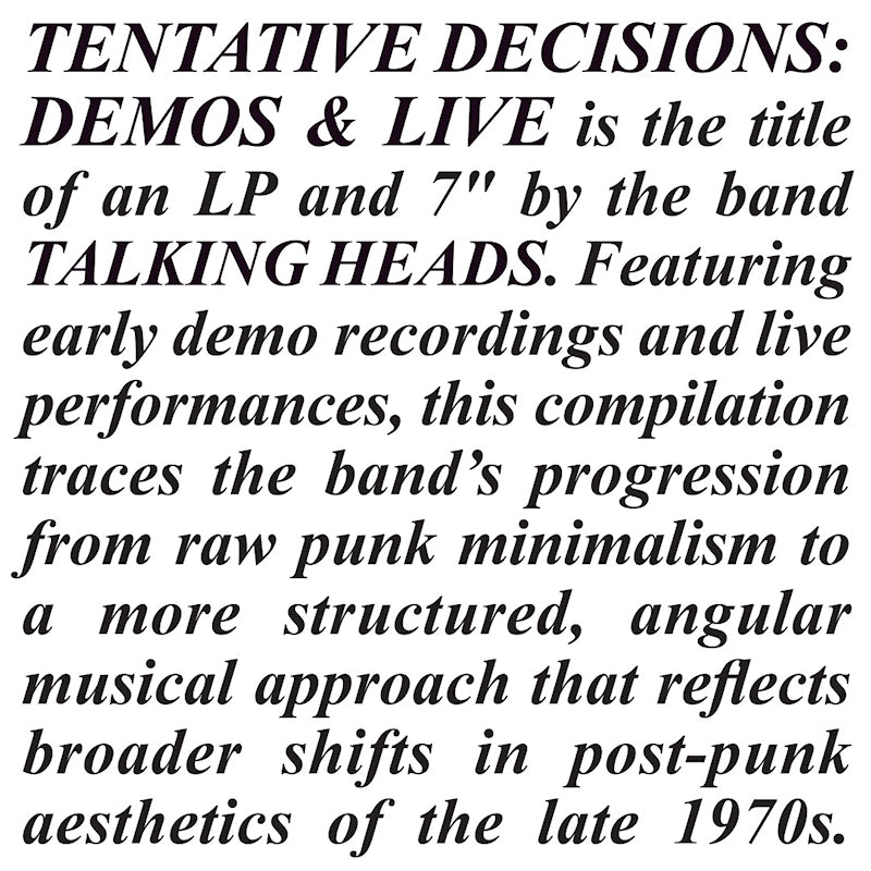 Talking Heads - Tentative Decisions: Demos & Live (LP)