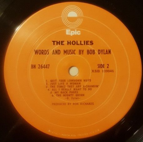 USED - The Hollies - Words And Music By Bob Dylan