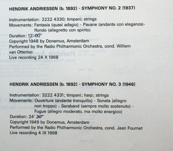 USED - Hendrik Andriessen - Symphony No. 2 / Symphony No. 3