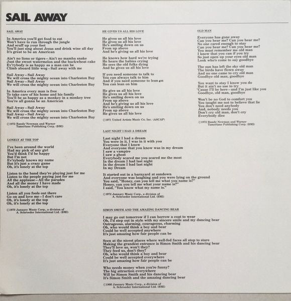 USED - Randy Newman - Sail Away