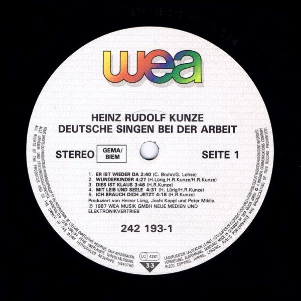 USED - Heinz Rudolf Kunze - Deutsche Singen Bei Der Arbeit - Kunze Live!