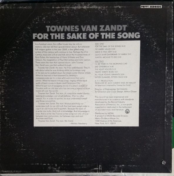 USED - Townes Van Zandt - For The Sake Of The Song