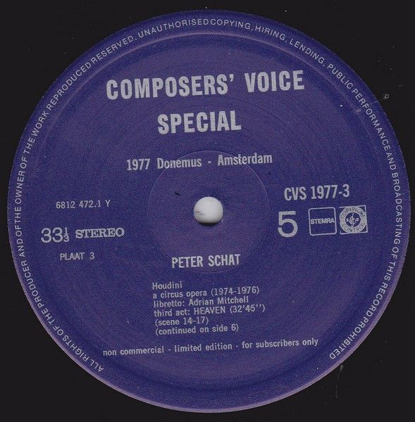 USED - Peter Schat - Houdini – A Circus Opera – Live Recording