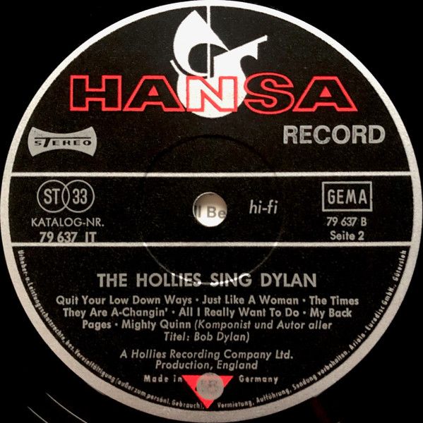 USED - The Hollies - The Hollies Sing Dylan
