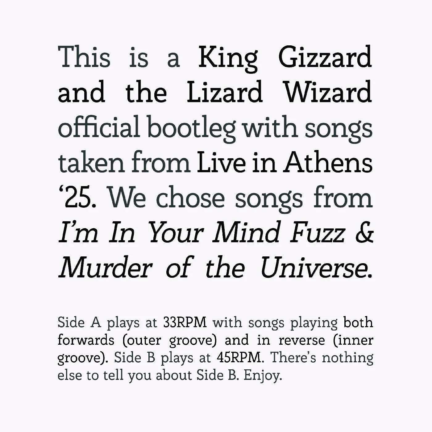 King Gizzard & The Lizard Wizard - Songs From I'm In Your Mind Fuzz & Murder Of The Universe Live In Athens '25 (LP)