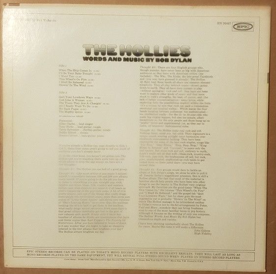 USED - The Hollies - Words And Music By Bob Dylan