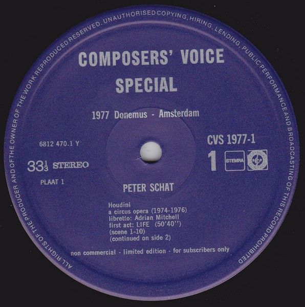 USED - Peter Schat - Houdini – A Circus Opera – Live Recording