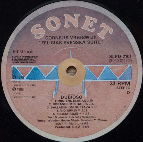 USED - Cornelis Vreeswijk - Felicias Svenska Suite