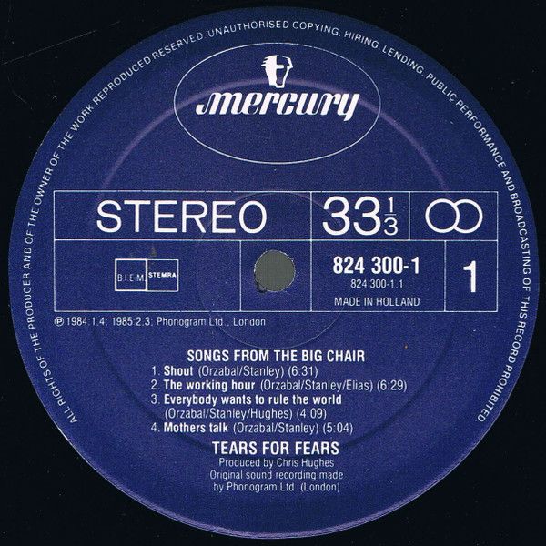 USED - Tears For Fears - Songs From The Big Chair
