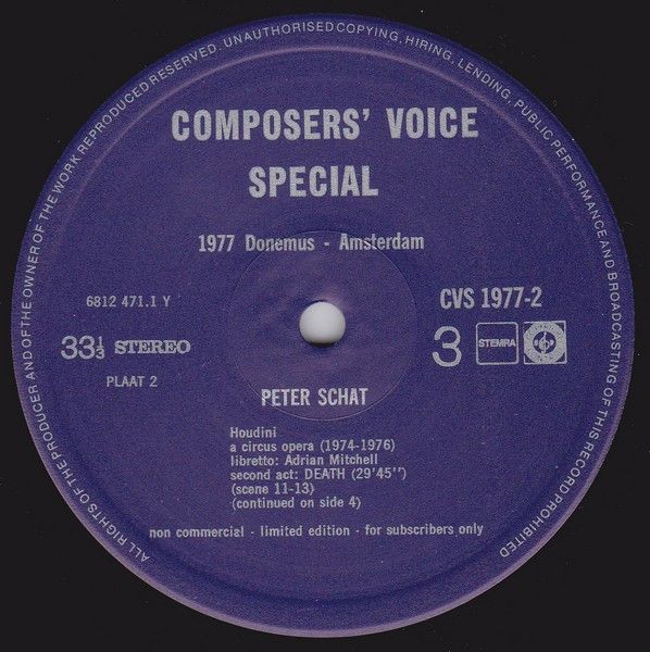 USED - Peter Schat - Houdini – A Circus Opera – Live Recording